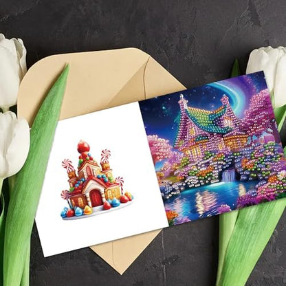 DIZAKIM 6-Piece Christmas-Themed Diamond Painting Greeting Cards Christmas Eve DIY Craft Kit Birthday Gift (Castle) - Image 4