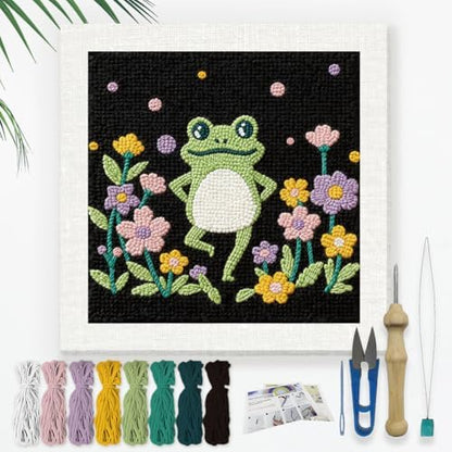 DOODLREAM Dancing Frog Punch Needle Kit for Beginner 9.4"x 9.4" by Doodlream