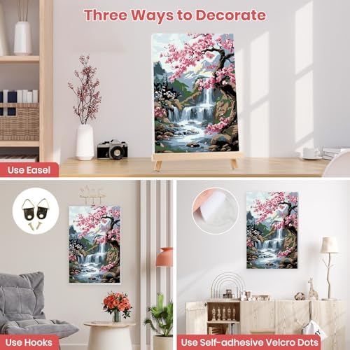 MXJSUA Flowers Tree Waterfall Framed Paint by Numbers for Adults Beginners, Easy Adults' Paint-by-Number Kits on Canvas with Easel, Acrylic Number Painting Crafts Gifts for Home Decor, 8x12 inch - Image 2