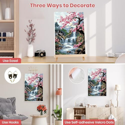 MXJSUA Flowers Tree Waterfall Framed Paint by Numbers for Adults Beginners, Easy Adults' Paint-by-Number Kits on Canvas with Easel, Acrylic Number Painting Crafts Gifts for Home Decor, 8x12 inch - Image 2