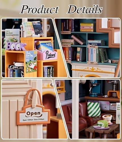 2-Story Loft Book Cafe & Study Room Kit, DIY Miniature House for Adults with Reading Area Coffee Bar Study Desk Projector Balcony, Collectible Plastic Library Model, Home Decor Gift for Women - Image 3