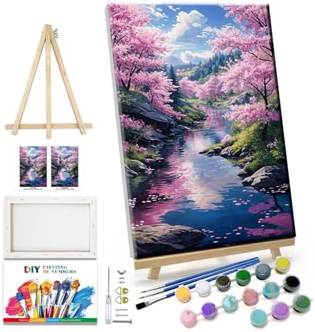 JOOZ Landscape Paint by Number Kit for Adults Beginner with Easel Forest Adult Paint by Number Kits on Canvas with Frame DIY Oil Painting Kits for Gift Home Wall Decor 7.87x11.81 Inch by Jooz