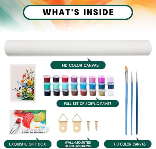 Possoco Framed Paint by Numbers Kit for Adults Beginner & Kids, Flowers Easy Adult Paint by Number Kits on Canvas, DIY Colorful Acrylic Number Painting for Adults for Home Decor Gift 8x12 Inch - Image 5
