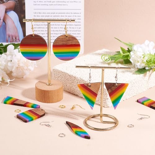 Elecrelive 8 Pairs Stripe Wood Earring Pendants Resin Wood Charms with Ear Hooks Triangle Rectangle Leaf Dangle Earring Making Starter Kit for Jewelry Craft Making - Image 3