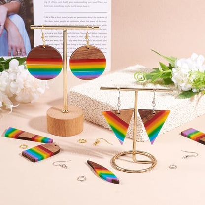 Elecrelive 8 Pairs Stripe Wood Earring Pendants Resin Wood Charms with Ear Hooks Triangle Rectangle Leaf Dangle Earring Making Starter Kit for Jewelry Craft Making - Image 3