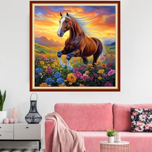 Redxing Stamped Cross Stitch Kits Embroidery kit for Beginners Adults Full Range of Embroidery Patterns Starter Kits DIY Printed Cross Stitch Kits Needlepoint Kits 11CT-Flowers and Horses 18x18 inchs - Image 2