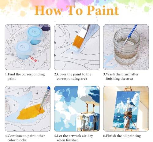 Framed Paint by Numbers Kit for Adults, Seagull Ocean Decor 8x12 Inch - Image 6