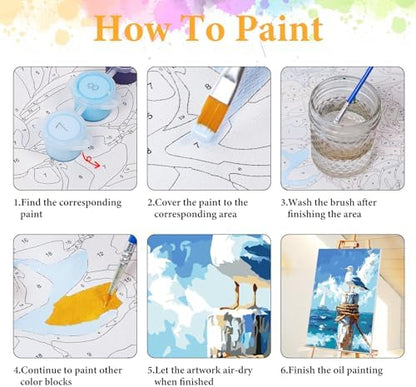 Framed Paint by Numbers Kit for Adults, Seagull Ocean Decor 8x12 Inch - Image 6