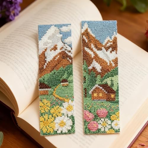 ACRNIGHEET 6PCS Cross Stitch Bookmark Kit for Beginner Stamped Cross Stitch Kits for Adults Mountain Fields DIY Embroidery Bookmark Kits Needlepoint Kit with Instructions Craft Gift 8.5''x3'' 11CT - Image 5