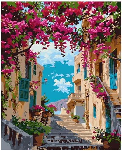 Lovepefe Landscape Paint By Numbers Kit for Adults Beginner Flowers Paint By Numbers Adult Seaside Town Color by Numbers DIY Canvas Oil Painting Adults Kits for Gift Home Wall Decor 16x20 Inch by Unknown