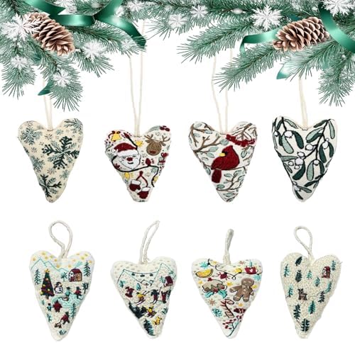 DIY Heart Shaped Hand Embroidered Christmas Ornament Kit Complete Craft Set with Pre-Printed Fabric Embroidery Thread Holiday Cross Stitch Decor for Beginners Adults and Home Decor (Finished product) by Unknown