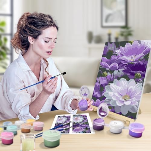 JOOZ Paint by Numbers Kits for Adults with Frame, Flowers Paint by Numbers for Adults, Paint by Number Canvas for Adults with Easel, DIY Acrylic Oil Painting Kit for Home Wall Decor 8 x 12 Inch - Image 4