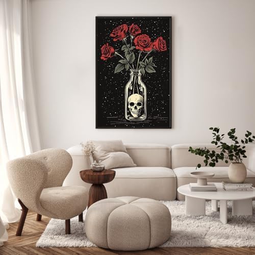 Framed Paint by Numbers Kit for Adults, Skull & Red Roses, 8x12 Inch - Image 2