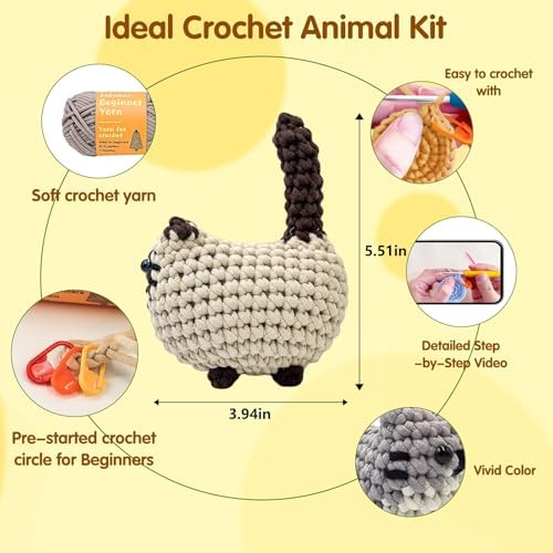 Zepiany Crochet Kit for Beginners Crochet Cat Beginner Crochet Kit for Adults Amigurumi Crochet Animals Cat Crafts Hobby Crochet Kits Easy Knitting Kit - Image 4