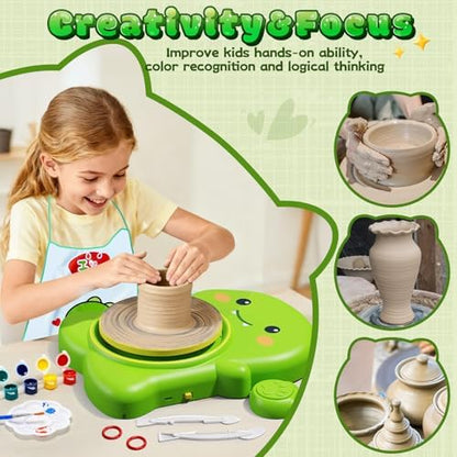 Pottery Wheel for Kids with Foot Pedal, Cute Dinosaur Kids pottery Kit - Image 3