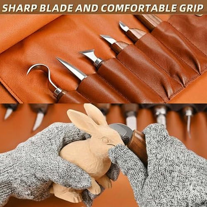 Wood Carving Kit, 25Pcs Complete Whittling Kit - 9 Walnut Handles Wood Carving Knife, 5 Detail Knifes, 3 Chisels, Professional Woodworking Tool Set for Beginners DIY Crafts & Gifts - Image 3