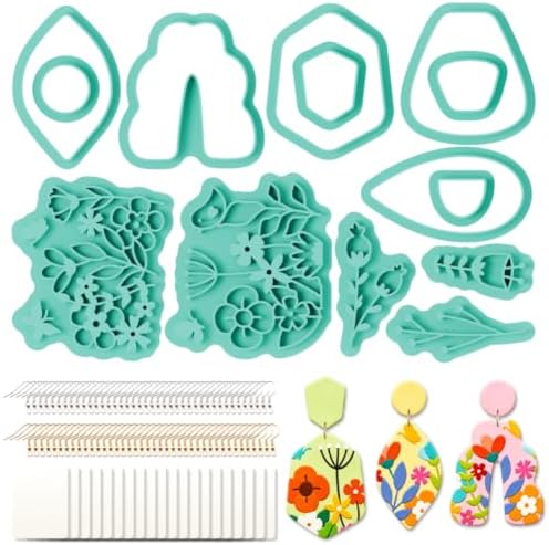beinkmake 14Pcs Flower Leaf Polymer Clay Cutters Set Basic Geometric Clay Earrings Cutters for Adults Polymer Jewelry Cutter with Earrings Accessories DIY Craft Supplies by beinkmake