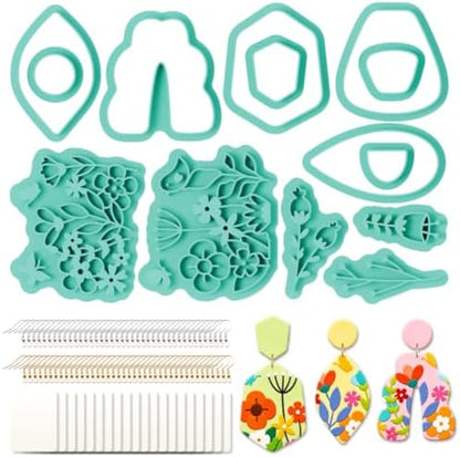 beinkmake 14Pcs Flower Leaf Polymer Clay Cutters Set Basic Geometric Clay Earrings Cutters for Adults Polymer Jewelry Cutter with Earrings Accessories DIY Craft Supplies by beinkmake