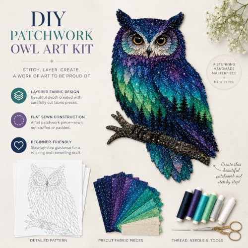 Northern Lights Animal Embroidery Kit DIY Fabric Patchwork Craft Set (OWL) - Image 6