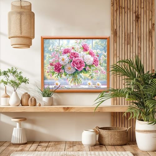 Lxmsja Roses Bouquet Paint by Numbers Kit for Adults, Windowsill Acrylic Paint by Numbers for Adults Beginner, DIY Craft Supplies Oil Painting Kits for Home Wall Decor 20x16 inch (No Frame) - Image 4