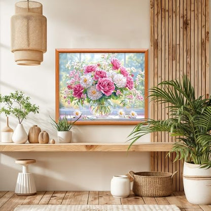 Lxmsja Roses Bouquet Paint by Numbers Kit for Adults, Windowsill Acrylic Paint by Numbers for Adults Beginner, DIY Craft Supplies Oil Painting Kits for Home Wall Decor 20x16 inch (No Frame) - Image 4