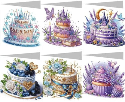 jinglinhh 6pcs Castle Birthday Cake Diamond Art Painting Greeting Cards with Envelopes, DIY Card Making Kits for Adults, Diamond Art Postcards Christmas Cards Craft Gifts by Unknown