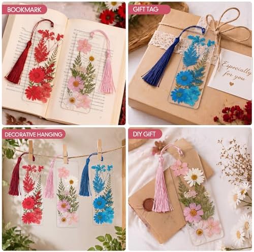 Fuyoooo 61 Pcs Pressed Flower Bookmark Kit,Red Pink Blue,2 x 6 Inch - Image 5