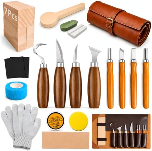 26 in 1 Complete Wood Carving Kit for Beginners with Leather Storage Bag by GMSFOCUS