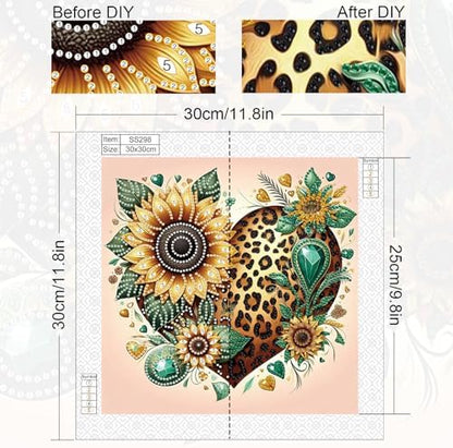 jinglinhh Sunflower Leopard Heart Flowers Special Shaped DIY Diamond Art Painting Kit for Adults Beginners, Partial Drill Crystal Rhinestone Gem Art Craft Home Wall Decor 30x30cm - Image 2