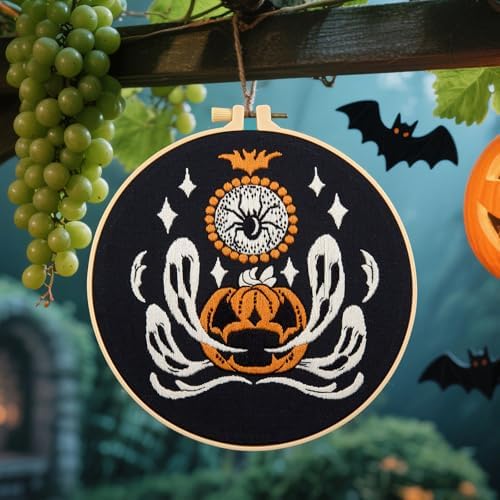 Halloween Embroidery Kits for Beginners Adults, Ghost Embroidery Starter Kits, Halloween Cross Stitch Kits for Beginners Adults Hobbies for Women, Embroidery Fabric, Threads, Hoops and Video Tutorial - Image 6