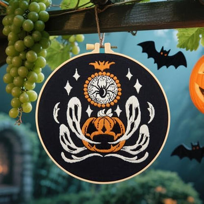 Halloween Embroidery Kits for Beginners Adults, Ghost Embroidery Starter Kits, Halloween Cross Stitch Kits for Beginners Adults Hobbies for Women, Embroidery Fabric, Threads, Hoops and Video Tutorial - Image 6