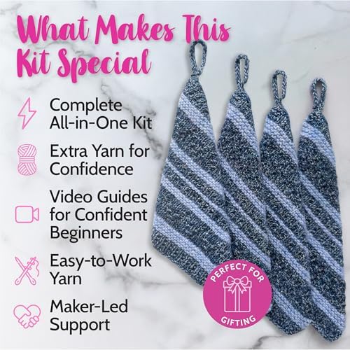 KnitPal Dishcloth Knitting Kit for Beginners (Jean Blue + Sky Blue) - Image 2
