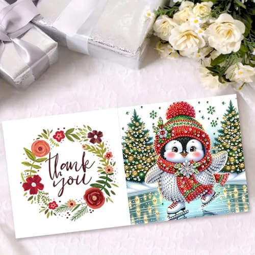 Christmas DIY Diamond Greeting Cards Set, 5D DIY Diamond Art Painting Christmas Style Greeting Card, DIY Christmas Card Making Kits for Family Friends Handmade Gift-#02-Penguin - Image 3
