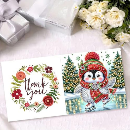 Christmas DIY Diamond Greeting Cards Set, 5D DIY Diamond Art Painting Christmas Style Greeting Card, DIY Christmas Card Making Kits for Family Friends Handmade Gift-#02-Penguin - Image 3