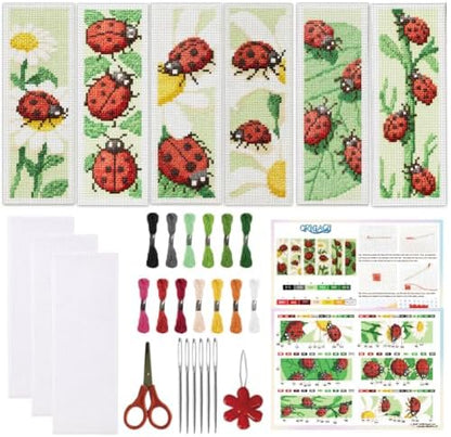 ORIGACH 6 Set Ladybug Cross Stitch Bookmark Kit for Beginner by ORIGACH