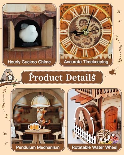 3D Puzzles for Adults-Cuckoo Clock, Swiss Country Cottage Clock Kit (with Pendulum), Wooden Puzzles for Adults Home Decor DIY Watch Making Model Kit Christmas Day Puzzle Gifts for Men Women - Image 5