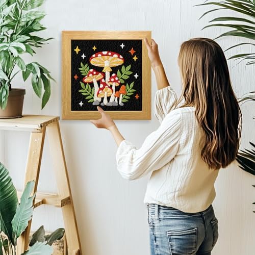 INFUNLY 2PCS Mushroom Punch Needle Kit for Beginners Art Night Mushroom DIY Punch Needle Embroidery Starter Kit Handcraft Needlepoint Set with Plant Pattern Instruction for Festival Gift Home Decor - Image 7