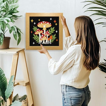 INFUNLY 2PCS Mushroom Punch Needle Kit for Beginners Art Night Mushroom DIY Punch Needle Embroidery Starter Kit Handcraft Needlepoint Set with Plant Pattern Instruction for Festival Gift Home Decor - Image 7