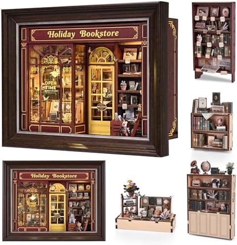 Book Nook Kit-3D Wooden Puzzle with LED Switch Control & Wall-Mountable Frame,DIY Miniature House for Beginners,Bookshelf/Tabletop/Wall Decor for Craft Lovers,Dollhouse Gift,Holiday Bookstore - Image 3