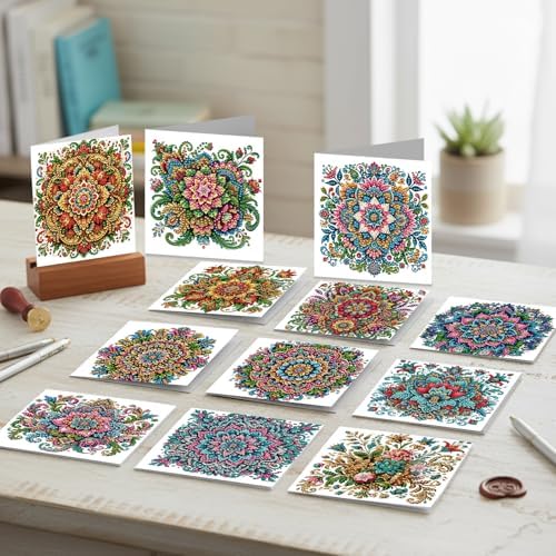 12Pcs DIY Diamond Art Greeting Cards Kit with Envelopes&Tools - Create Your Own Sparkling Birthday, Thank You, Holiday Cards for Adults & Beginners(Mandala) - Image 3