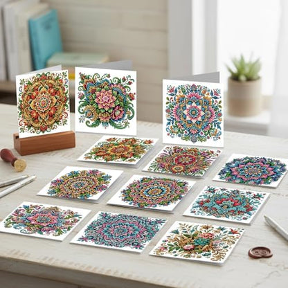 12Pcs DIY Diamond Art Greeting Cards Kit with Envelopes&Tools - Create Your Own Sparkling Birthday, Thank You, Holiday Cards for Adults & Beginners(Mandala) - Image 3