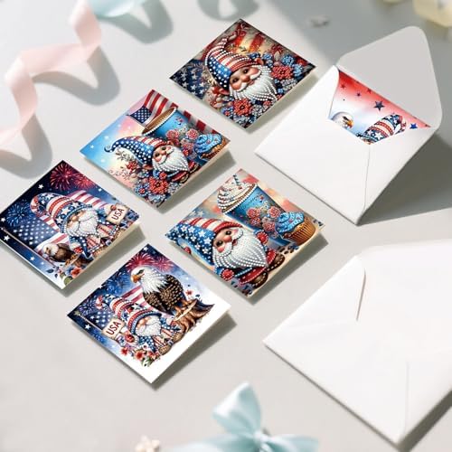 FRANDEK 6pcs Flag Gnome DIY Diamond Art Painting Greeting Cards for Adults - Image 4
