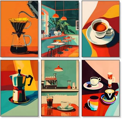 Fountor 6 Pack Coffee Paint by Numbers Kit for Adults Beginner, 8x12 Inch by Fountor