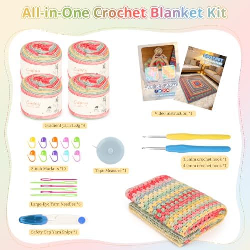 Coopay Crochet Kit for Beginner Crochet Blanket Kit w/Step-by-Step Tutorial - Image 5