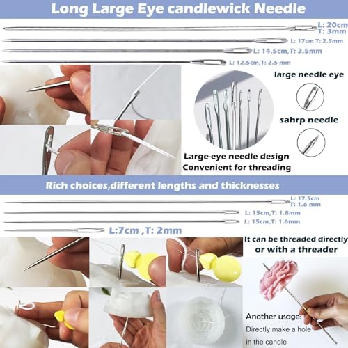28 PCS Beginners Candle Making Kit for Adults with 200 ft Candlewick,Long Large-Eye Candle Piercing Needle and Wick Cutter 7INCH,Wick Inserting Tool Mold Punch Needle with Hook Eye for Moulds - Image 6
