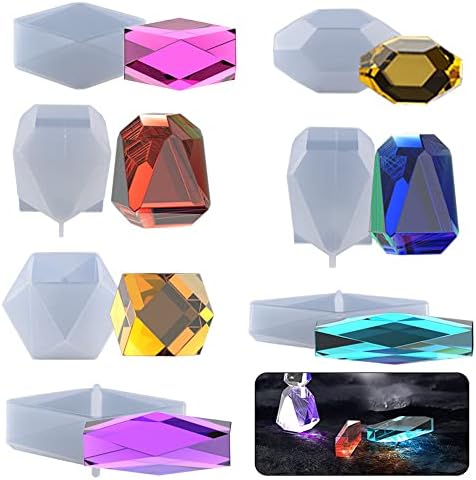 Yayatty Crystal Resin Molds, 7 Style Multi-Facet Gemstone Cube Silicone Resin Molds, Cube Geometric Silicone Molds for Epoxy Resin for Jewelry Making, Home Decor by Yayatty