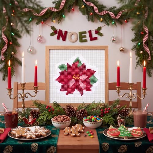 XunYee 18 Mesh Needlepoint Canva for Beginner, Christmas Poinsettia - Image 5