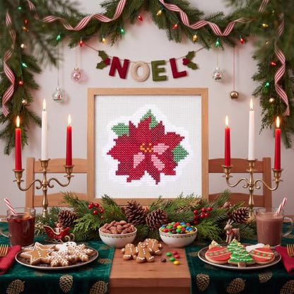 XunYee 18 Mesh Needlepoint Canva for Beginner, Christmas Poinsettia - Image 5