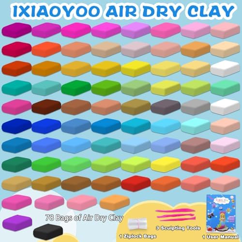 Ixiaoyoo Air Dry Clay, 78 Colors Foam Modeling Clay for School Projects - Image 4