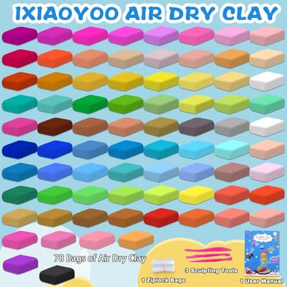 Ixiaoyoo Air Dry Clay, 78 Colors Foam Modeling Clay for School Projects - Image 4